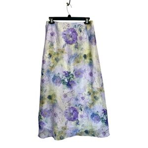 Vintage Dressbarn pastel floral crinkle maxi skirt lavender spring romantic M